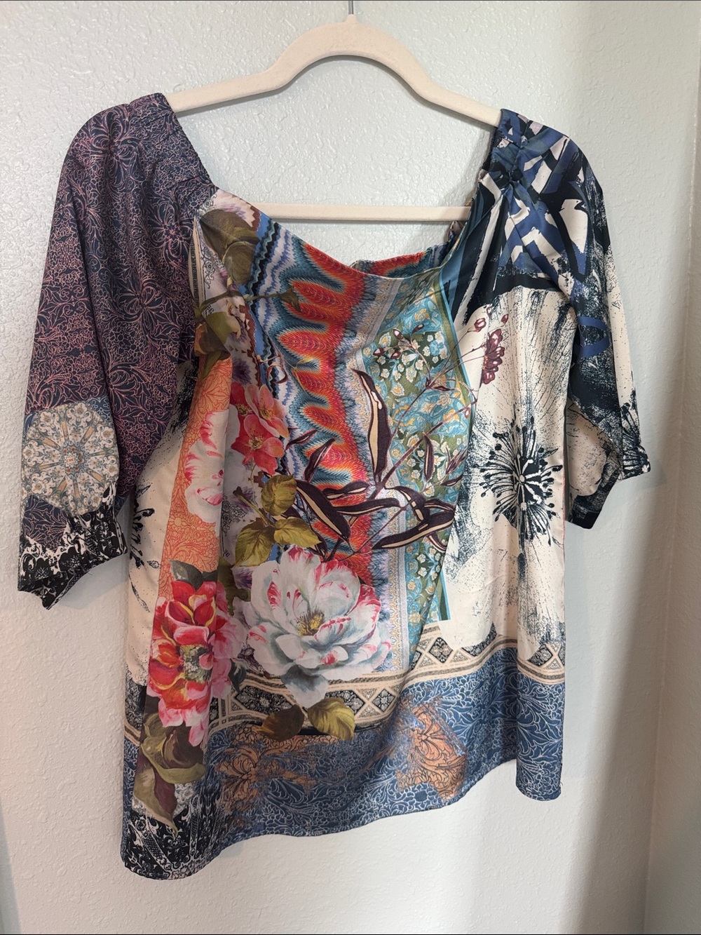 Chico’s Floral Oriental Satin Off-Shoulder Top - Multicolor
